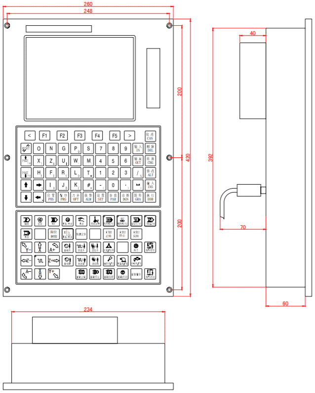 600T2/H二轴数控系统安装尺寸